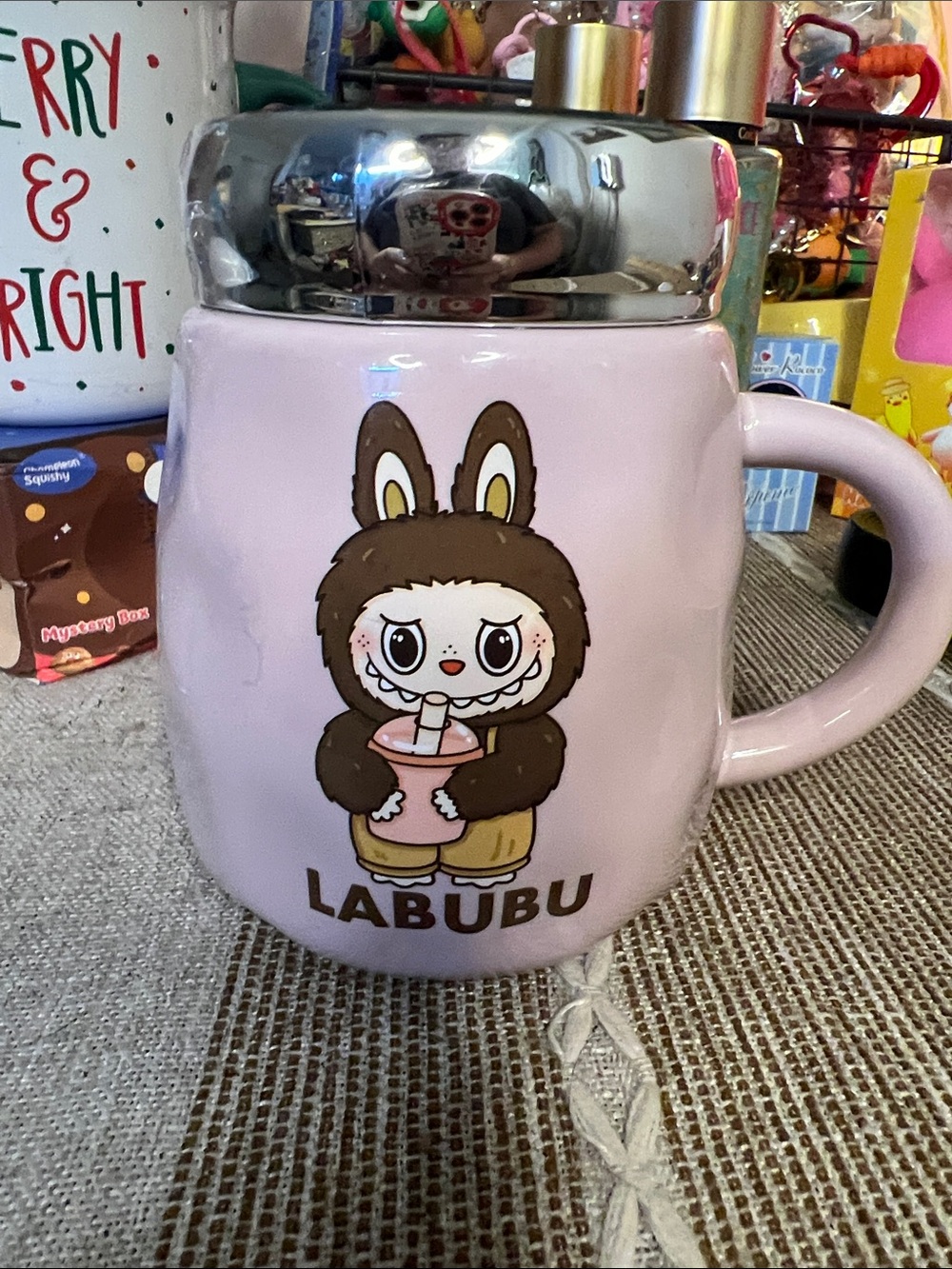 Pink Character Ceramic Mug with Lid